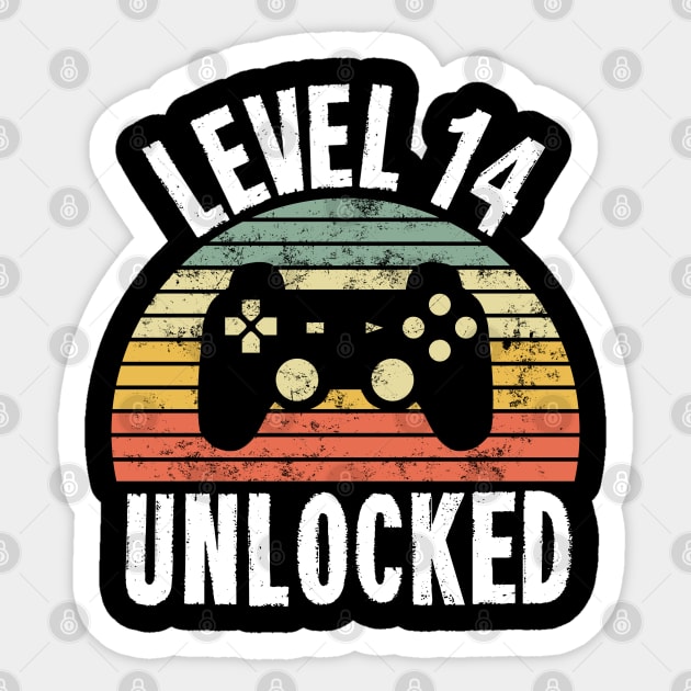 Level 14 Unlocked T-Shirt - 14th Birthday Gamer Gift - Fourteenth Anniversary Gift Sticker by Ilyashop